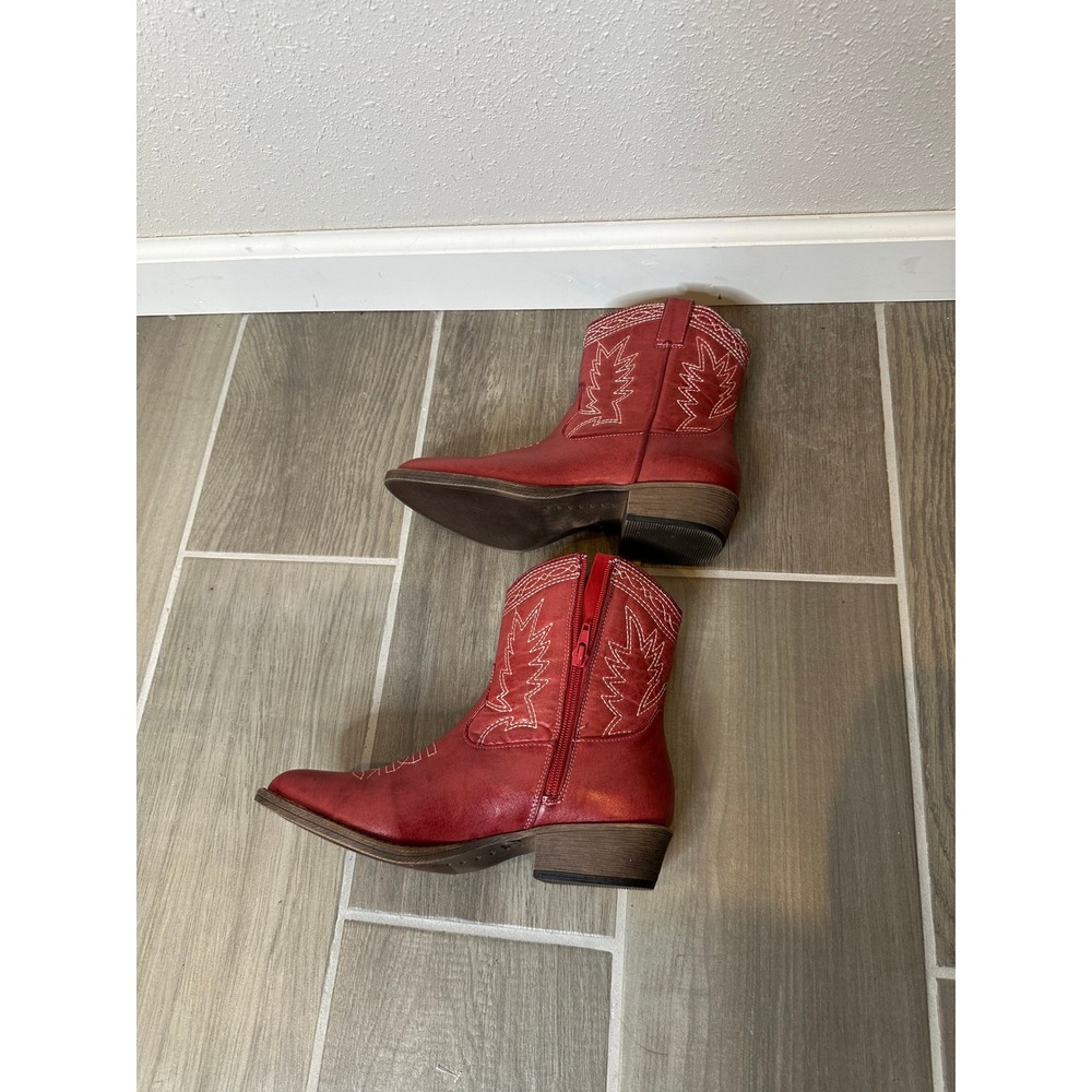 Red Western Cowboy Boots Side Zip Stitch Detail Women's Size 7 M - Picture 4 of 6